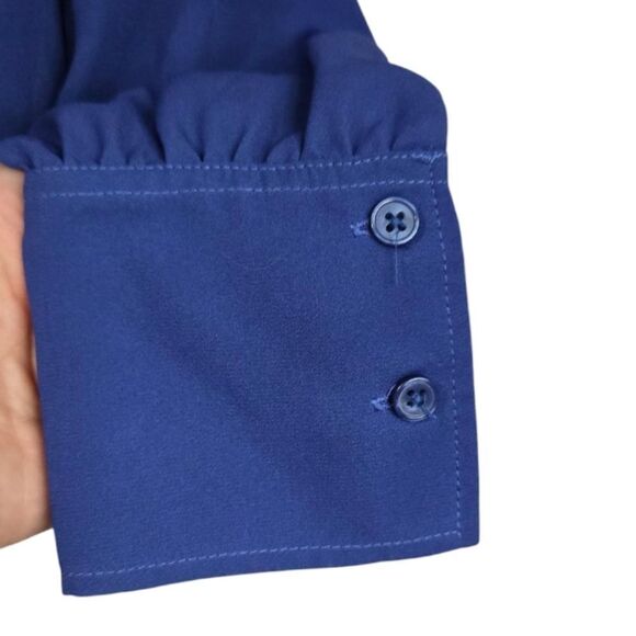 Banana Republic Blue Blouse Long Sleeve Collar V-Neck Henley Dressy Work Career - Picture 4 of 6